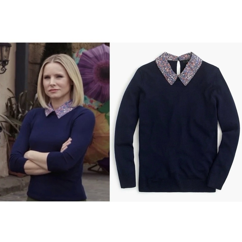 ASO Eleanor The Good Place J Crew Tippi Liberty Sweater Womens XXS Blue Preppy